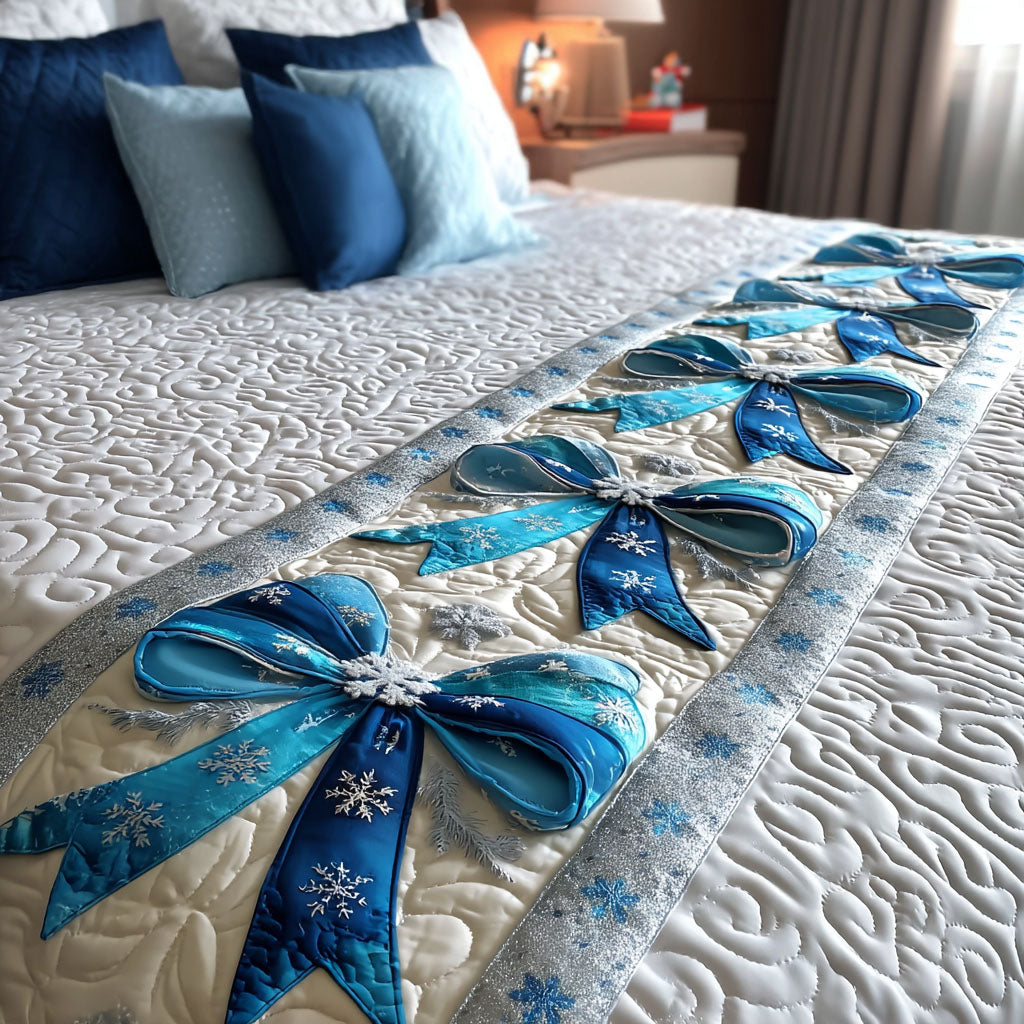 Snowflake Ribbon Quilted Bed Runner Christmas Bedroom Decor Secret Santa Gifts