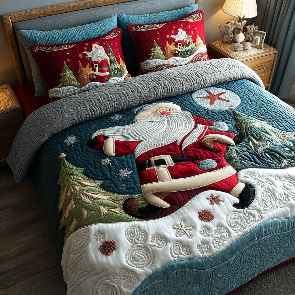 Snowflake Santa Magic Quilted Bedding Set Holiday Duvet Cover Set Great Christmas Ideas Presents