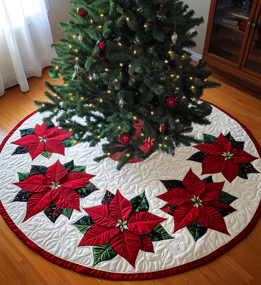 Snowflake Serenade Quilted Christmas Tree Skirt Festive Christmas Tree Skirt for Holiday Decor