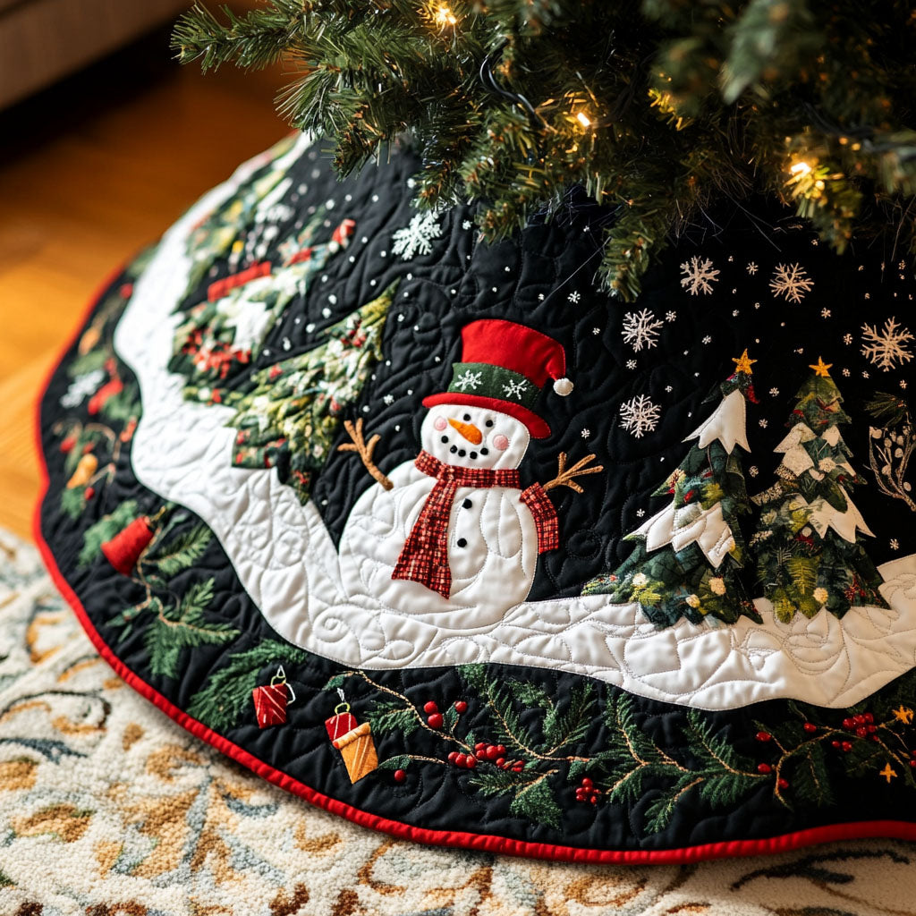 Snowflake Serenade Quilted Christmas Tree Skirt Holiday Decor Indoor Xmas Gifts For Family