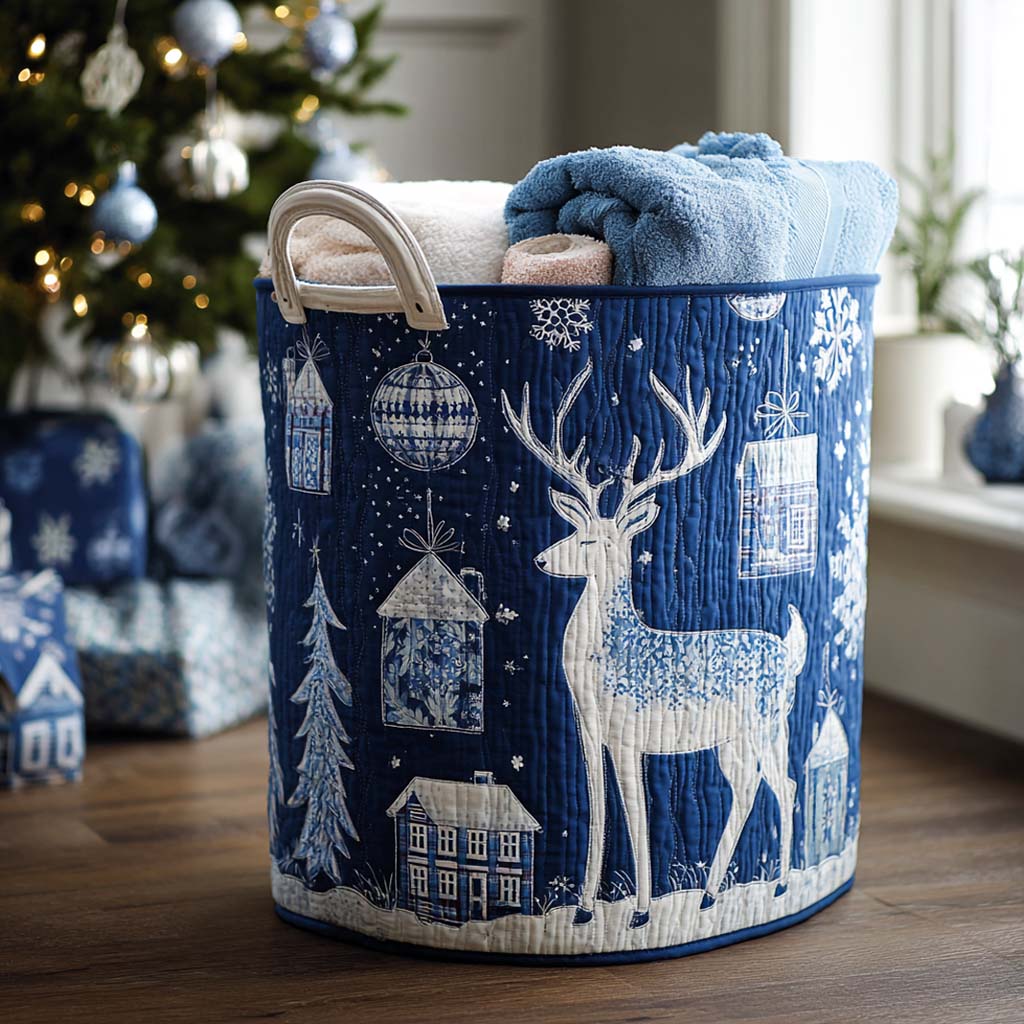 Snowflake Serenade Quilted Laundry Basket Luxury Quilted Laundry Basket for Elegant Interiors