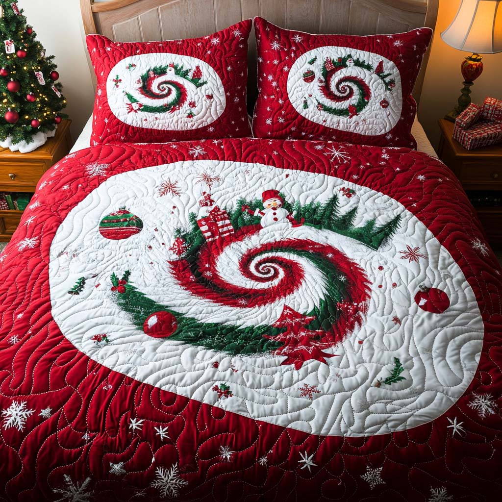 Snowflake Swirl Quilted Bedding Set Xmas Duvet Cover Set Best Christmas Gifts For Women
