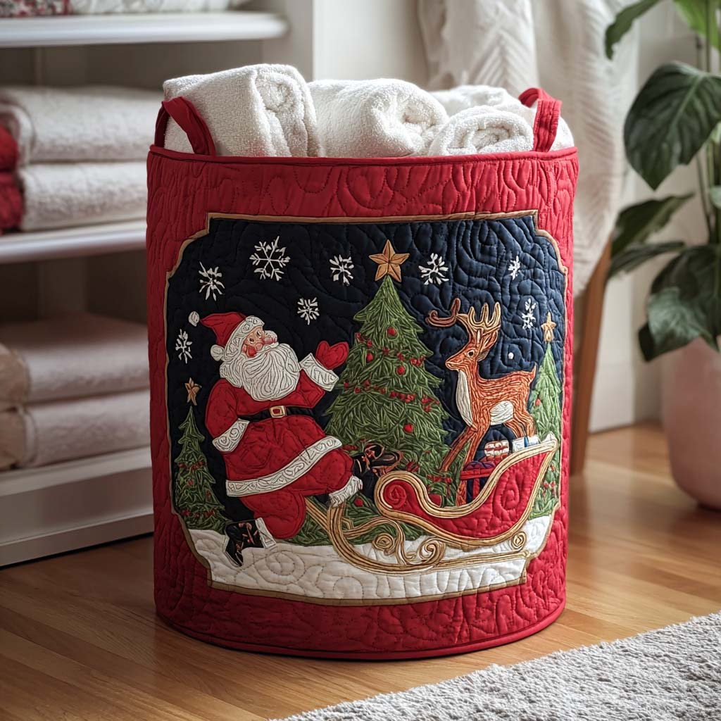 Snowflake Symphony Quilted Laundry Basket Practical Home Storage Gift with Quilted Design