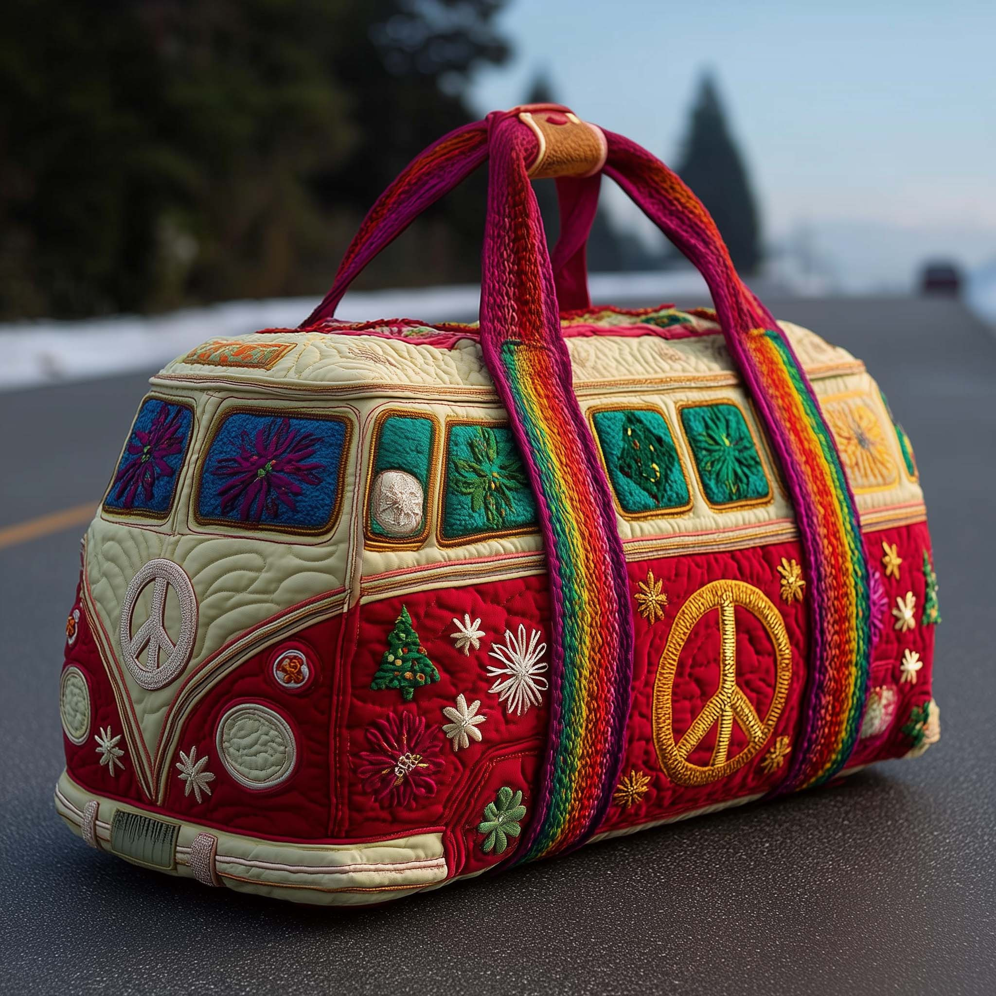 Snowflake Van Quilted Duffle Bag Winter Camper Travel Bag Best Gift For Camping Snow Outdoor Lovers