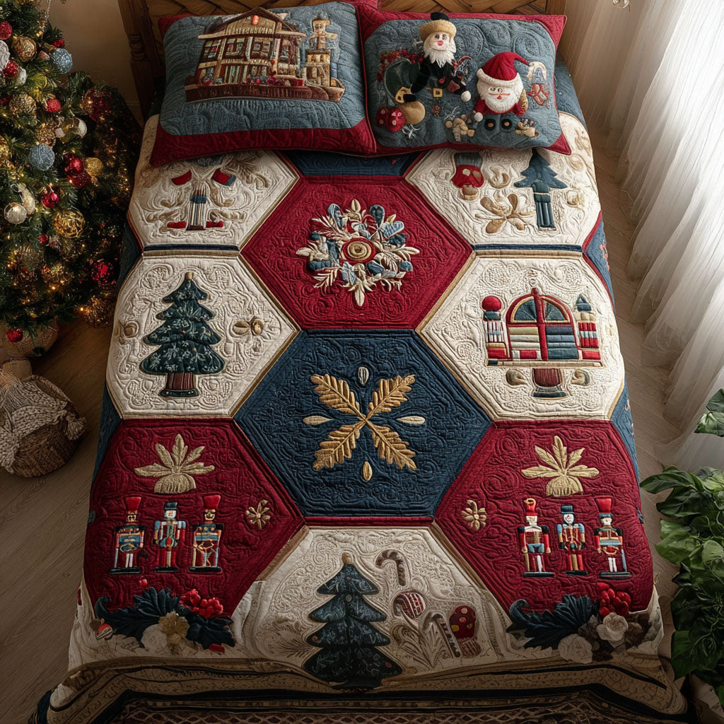 Snowflake Waltz Quilted Bedding Set Xmas Duvet Cover Set Christmas Presents For Boyfriend