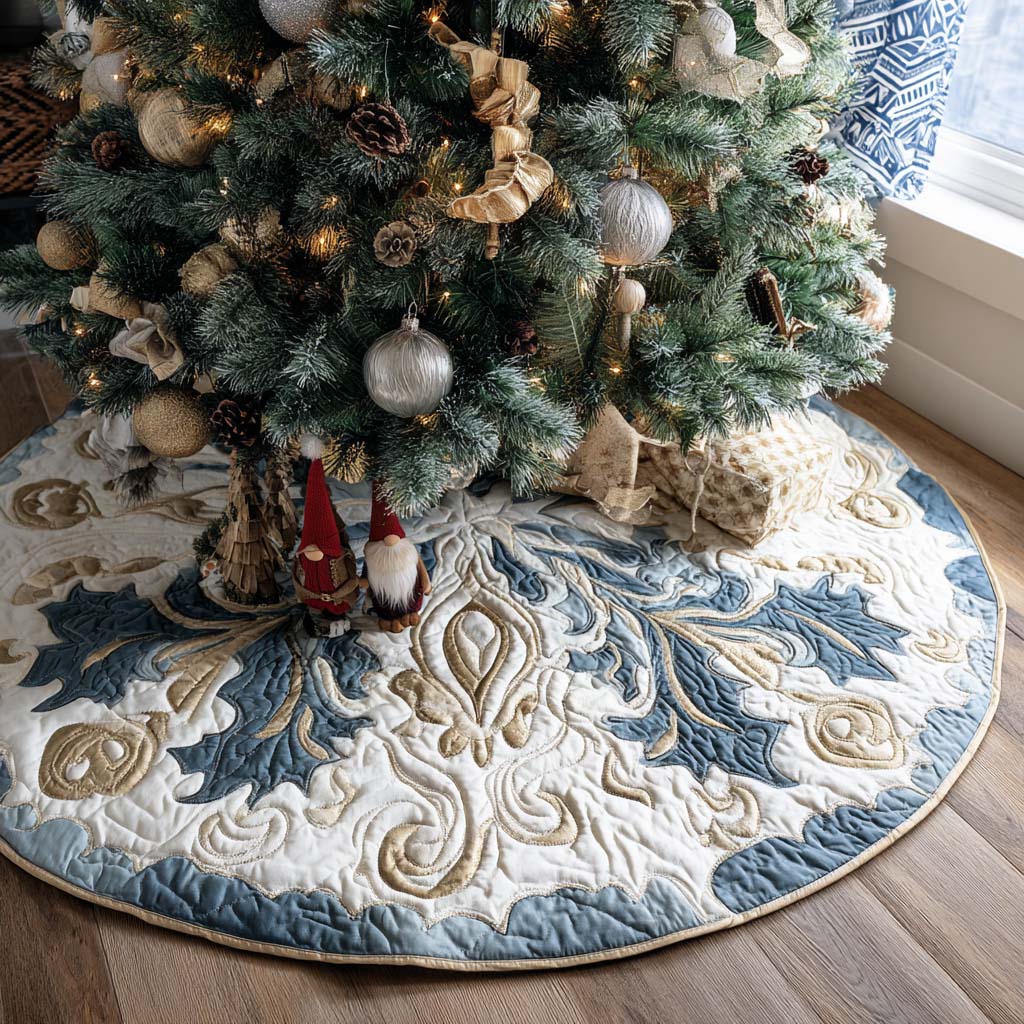 Snowflake Whisper Christmas Quilted Tree Skirt Lovely Holiday Tree Skirt for Festive Vibes