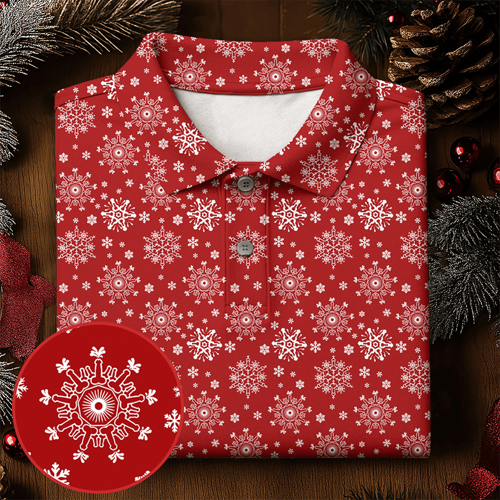 Snowflakes Red Golf Polo Shirt Golf Clothes Christmas Apparel Xmas Gifts For Him