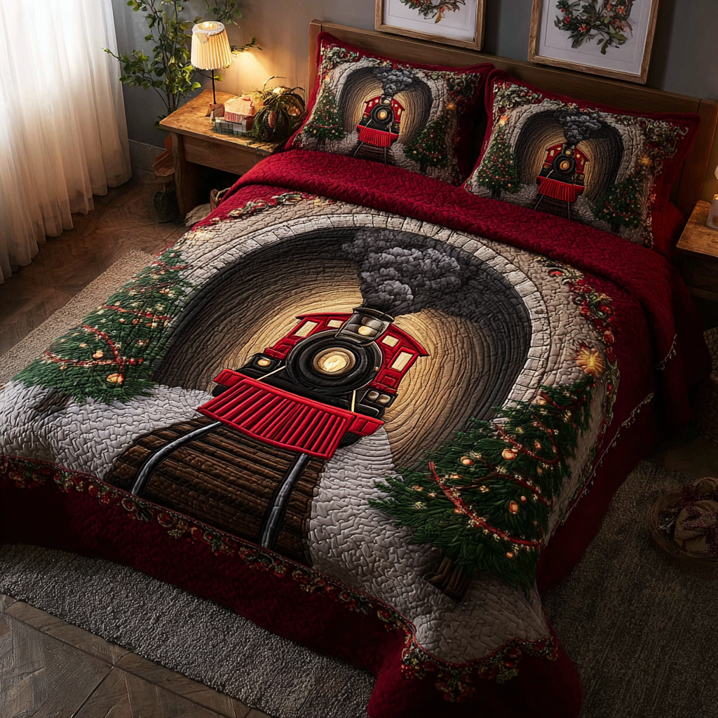 Snowland Ride Quilted Bedding Set Holiday Duvet Sets Best Christmas Gifts For Women