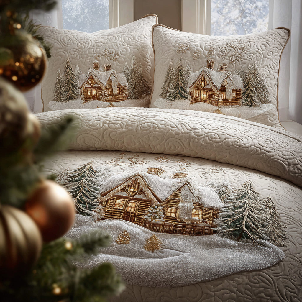 Snowlight Cabin Quilted Bedding Set Xmas Duvet Cover Set Christmas Gifts For Mum
