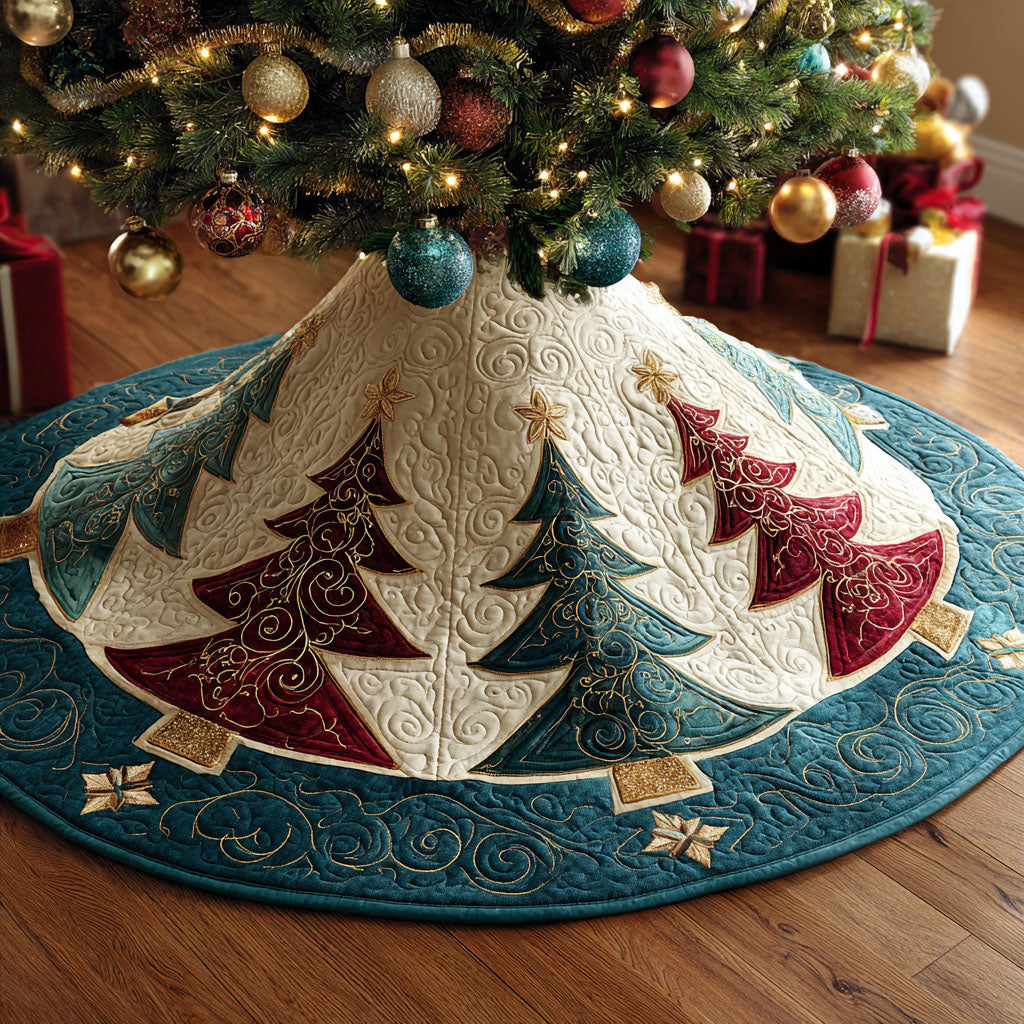 Snowlit Forest Quilted Tree Skirt Elegant Quilted Tree Skirt Gift for Housewarming