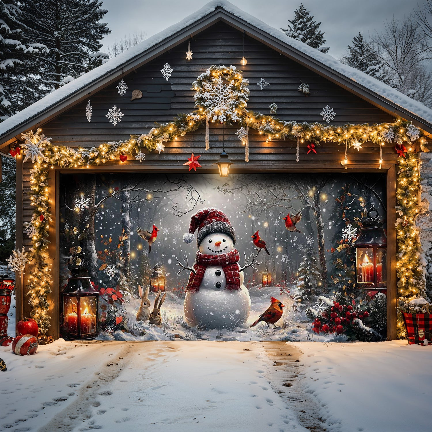 Snowman And Cardinal Christmas Garage Door Banner Christmas Decoration Xmas Presents