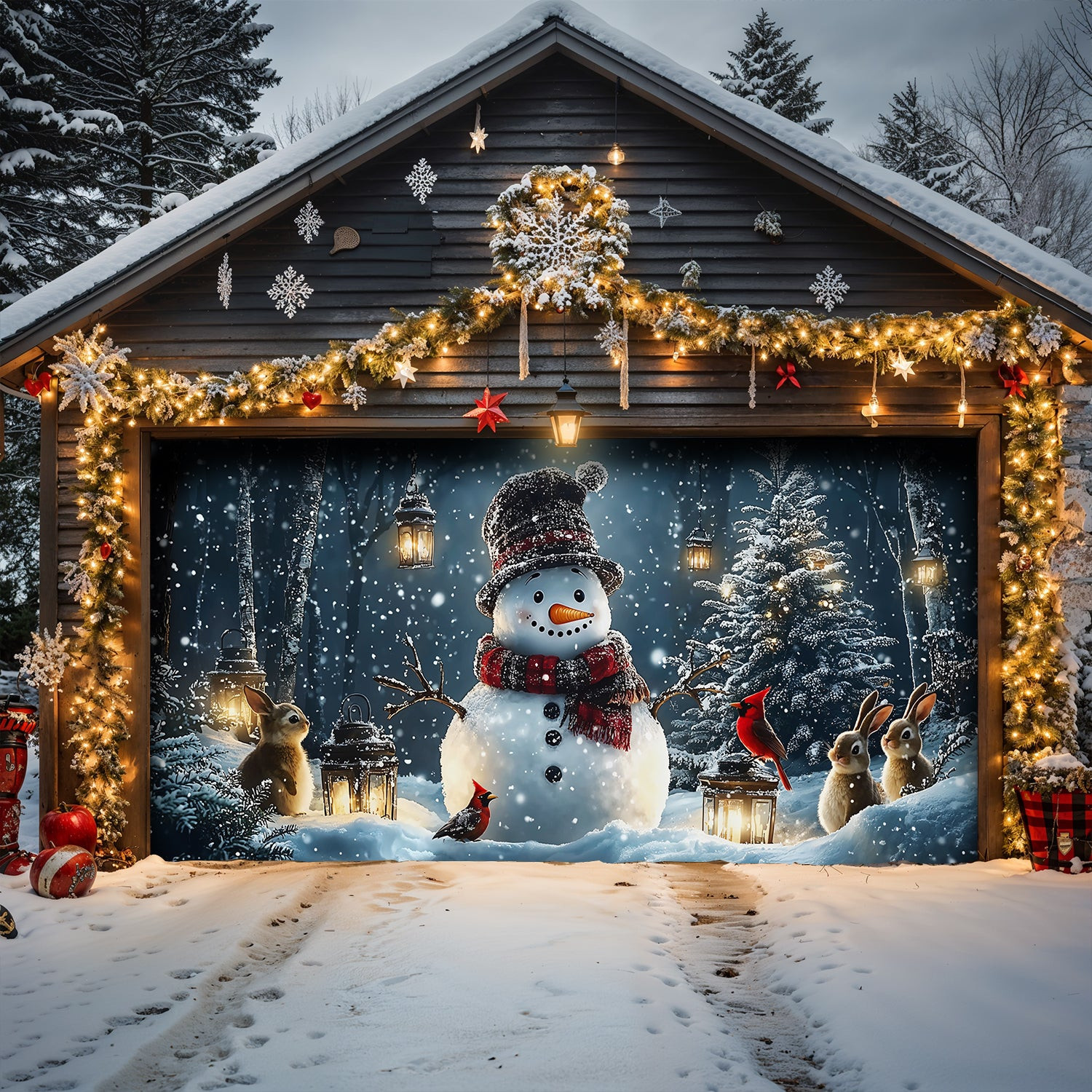 Snowman And Forest Companions Christmas Garage Door Banner Winter Decor Secret Santa Gift Ideas