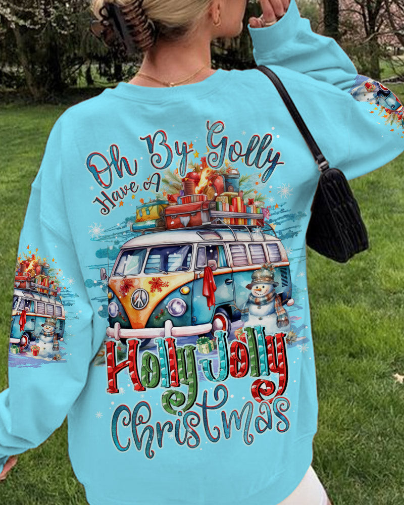 Snowman And Hippie Van Oh By Golly Sweatshirt Christmas Clothing Unique Gifts For Hippies