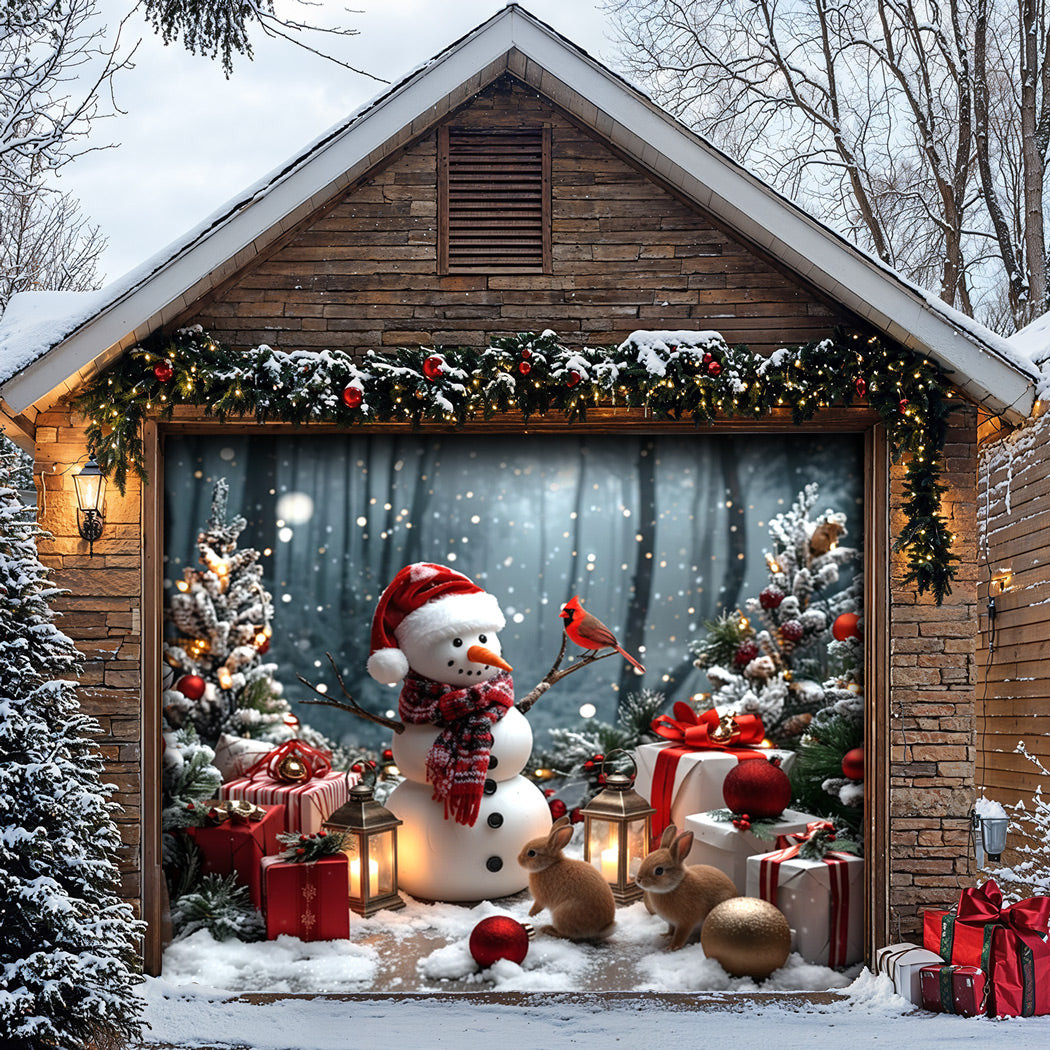 Snowman And The Forest Friends Christmas Garage Door Banner Xmas Decorations Gift Ideas