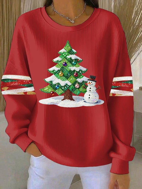 Snowman And Tree Christmas Sweatshirt Xmas Apparel Cute Gift Ideas For Her