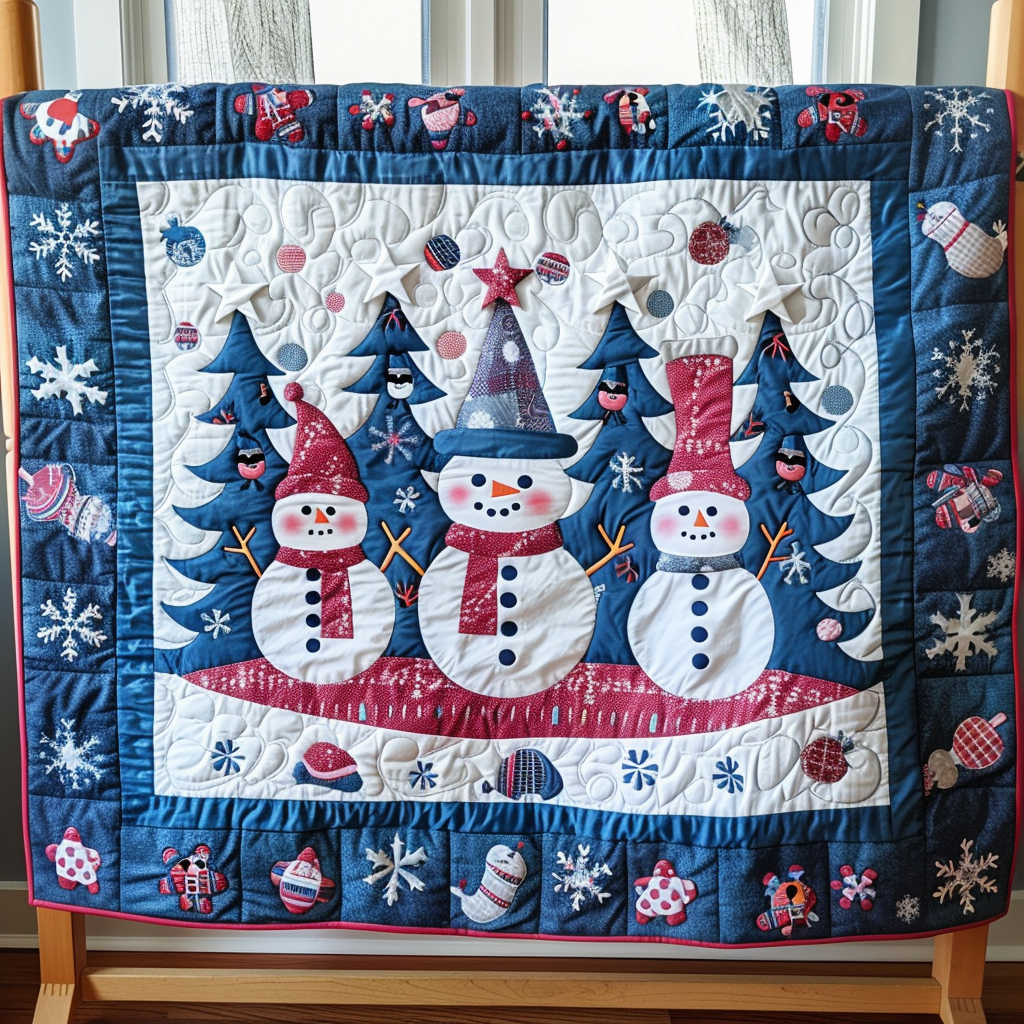 Snowman and Trees Quilted Blanket Xmas Gifts For Men