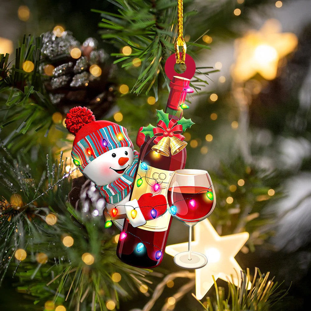 Snowman and Wine Christmas Acrylic Ornament for Home