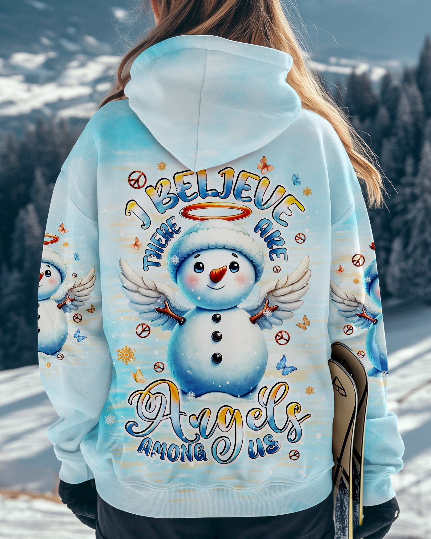 Snowman Angels Among Us Christmas Hoodie Cozy Xmas Clothing Hopeful Gifts For Friend