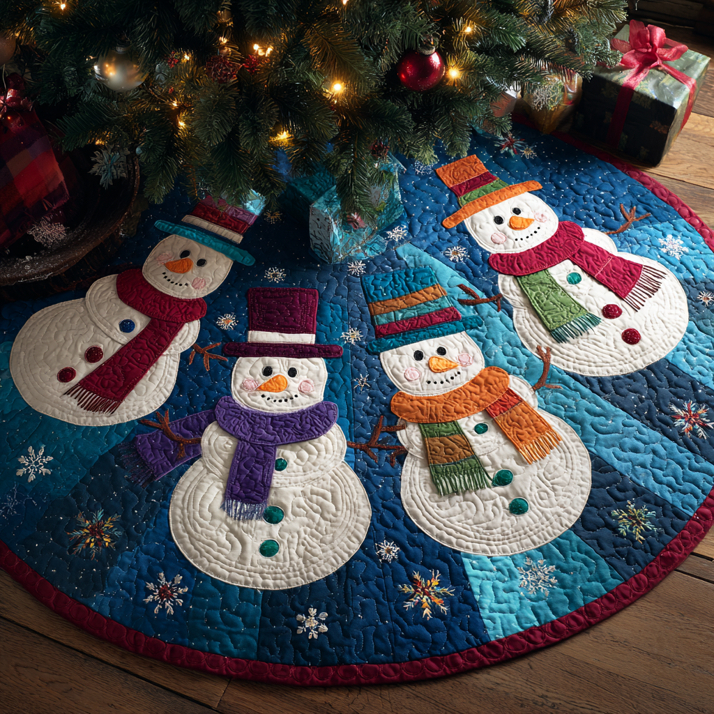 Snowman Charm Christmas Quilted Tree Skirt Lovely Holiday Tree Skirt for Festive Vibes