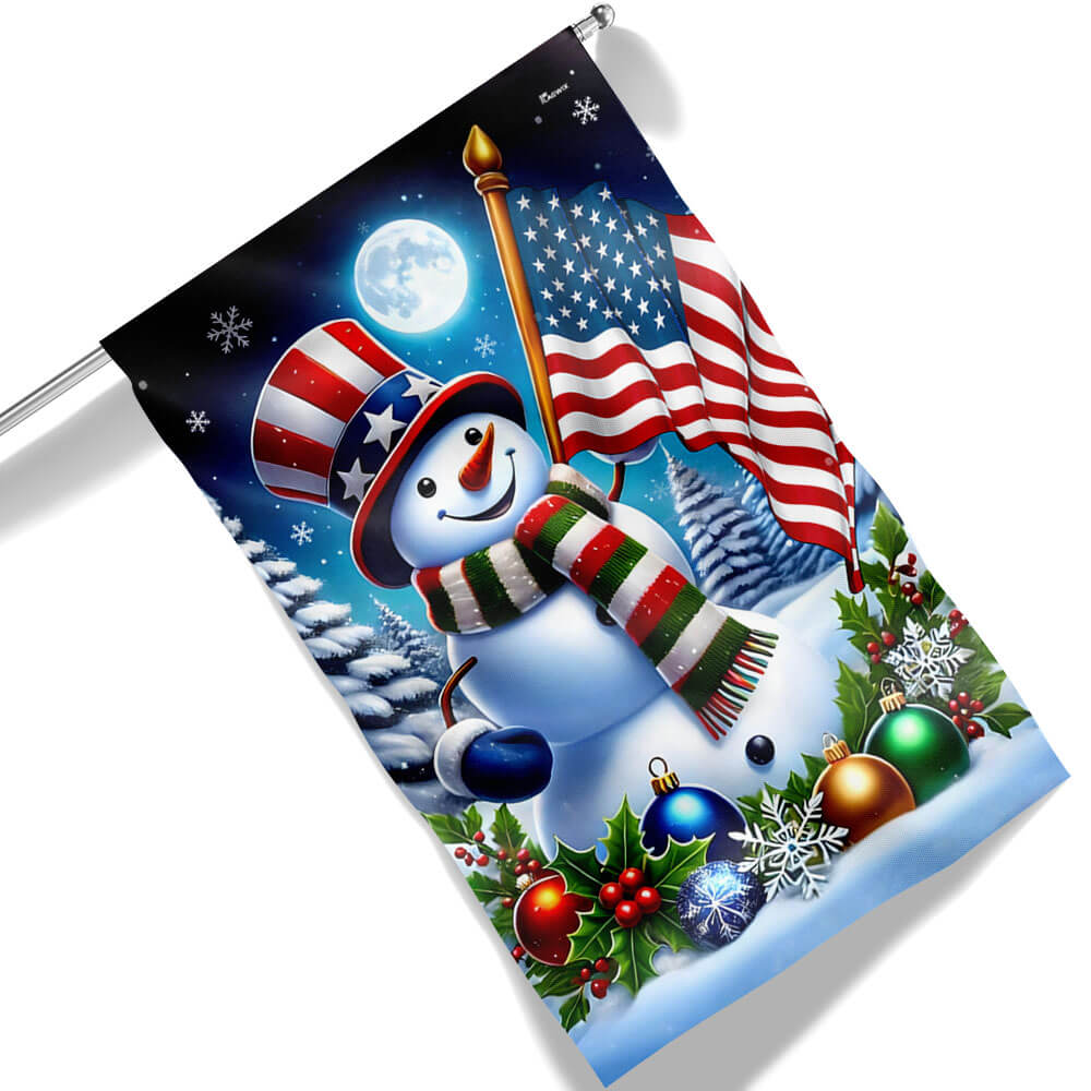 Snowman Christmas American Flag