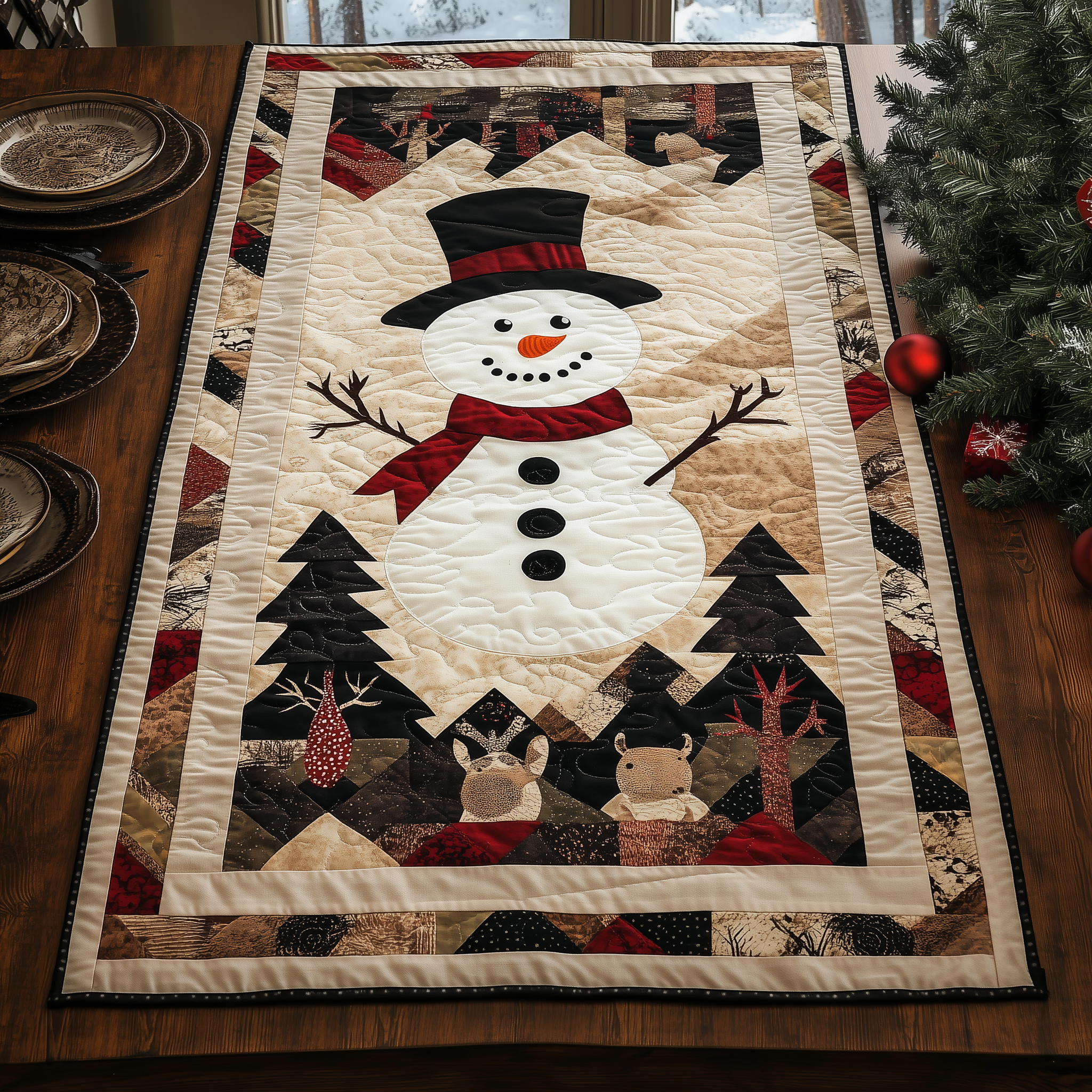 Snowman Christmas Joy Quilted Table Runner Best Holiday Dining Xmas Table Runner Decorations