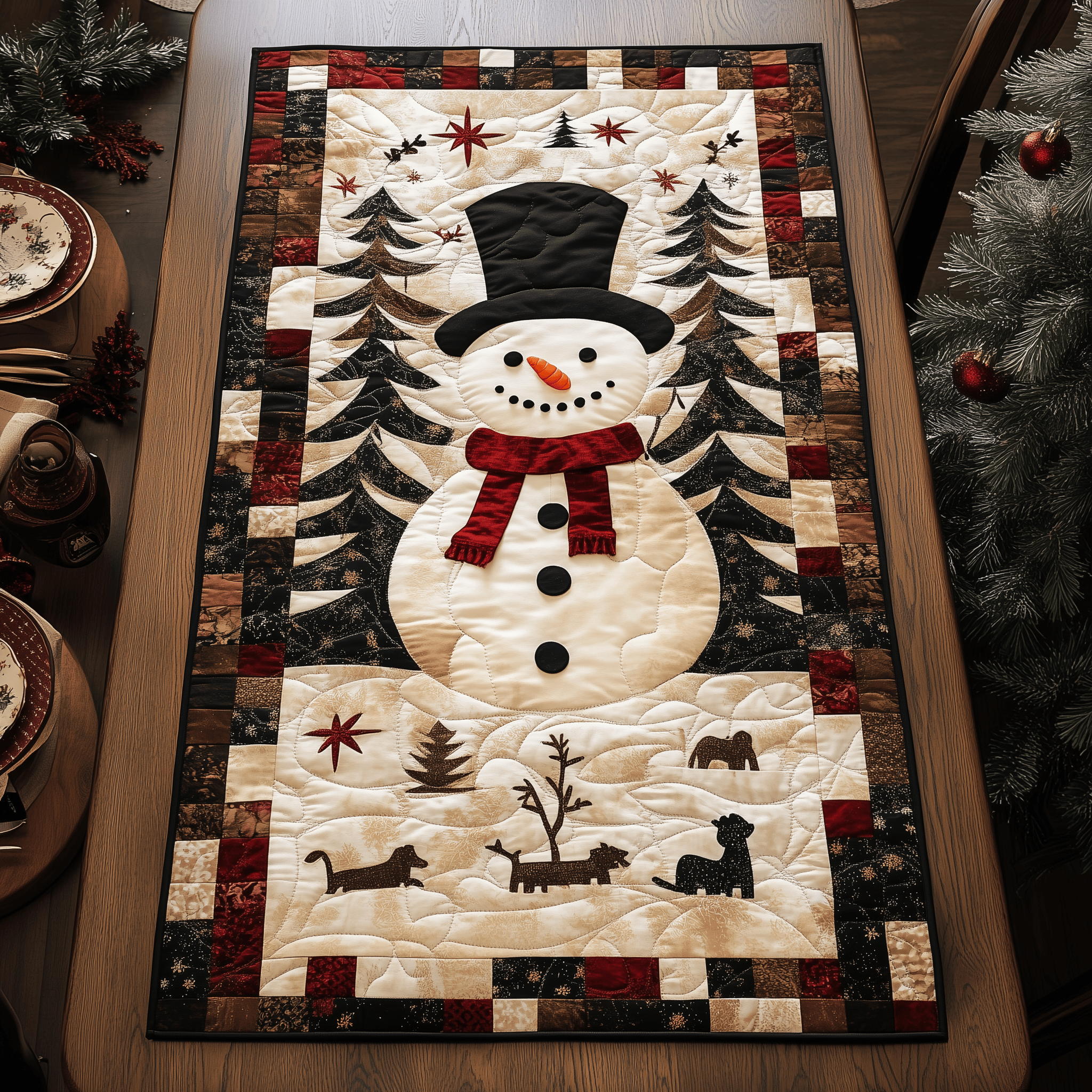 Snowman Christmas Joy Quilted Table Runner Cute Holiday Dining Xmas Table Runner Gifts