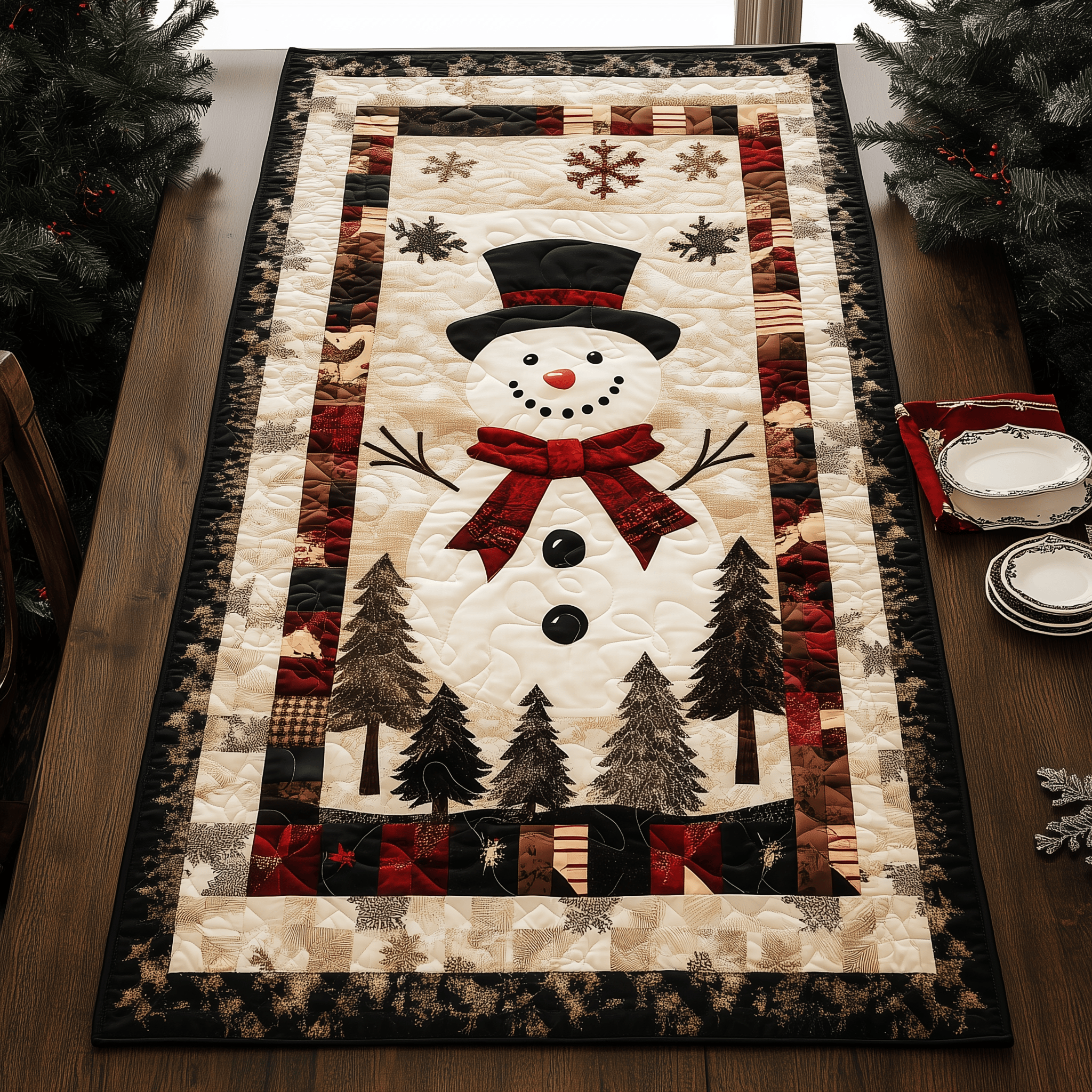 Snowman Christmas Joy Quilted Table Runner Great Holiday Dining Xmas Table Runner