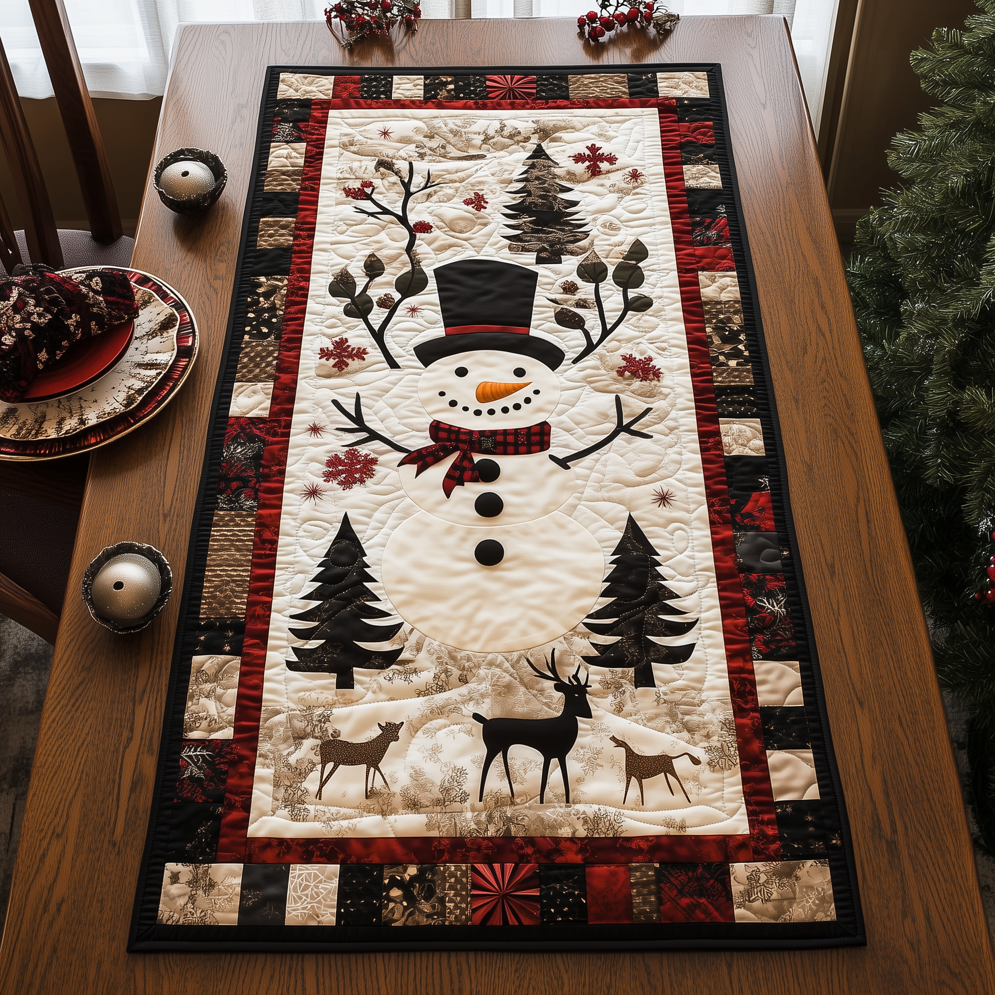 Snowman Christmas Joy Quilted Table Runner Holiday Dining Xmas Table Runner Family Gifts