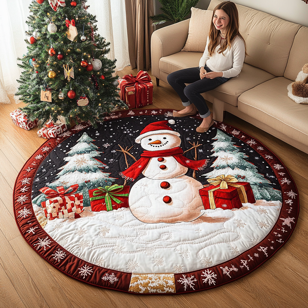 Snowman Comfort Quilted Round Mat Christmas Decor For Entryway Gifts For Secret Santa Men