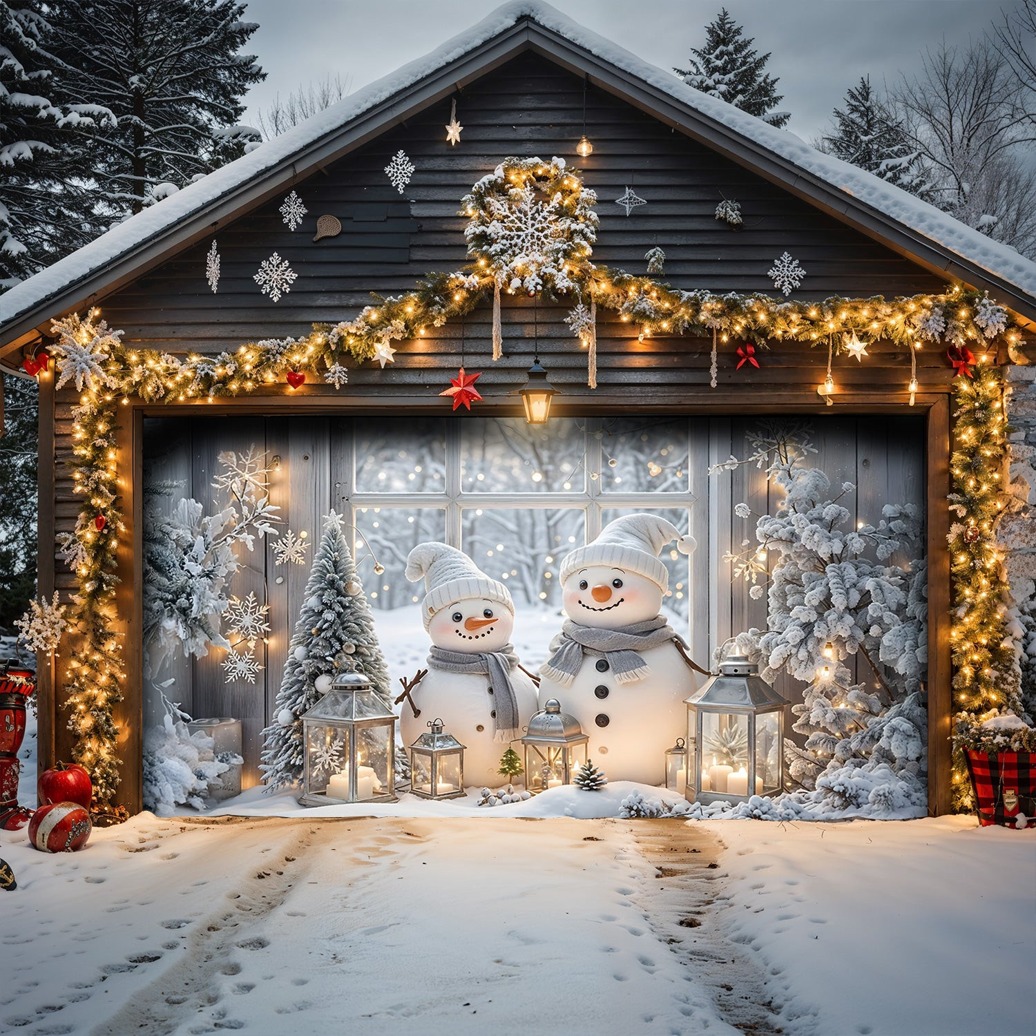 Snowman Couple Christmas Garage Door Banner Holiday Decor Christmas Decorations For Garage
