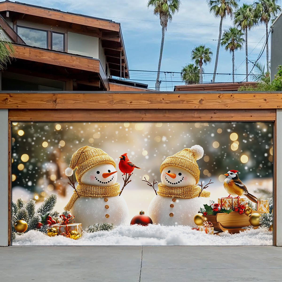 Snowman Couple Christmas Garage Door Banner Winter Decorations Unique Xmas Gifts Ideas