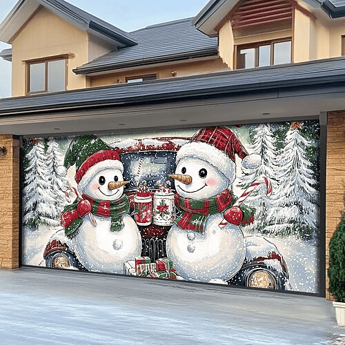 Snowman Couple Garage Door Cover Garage Door Holiday Covers Christmas Gifts For Mom