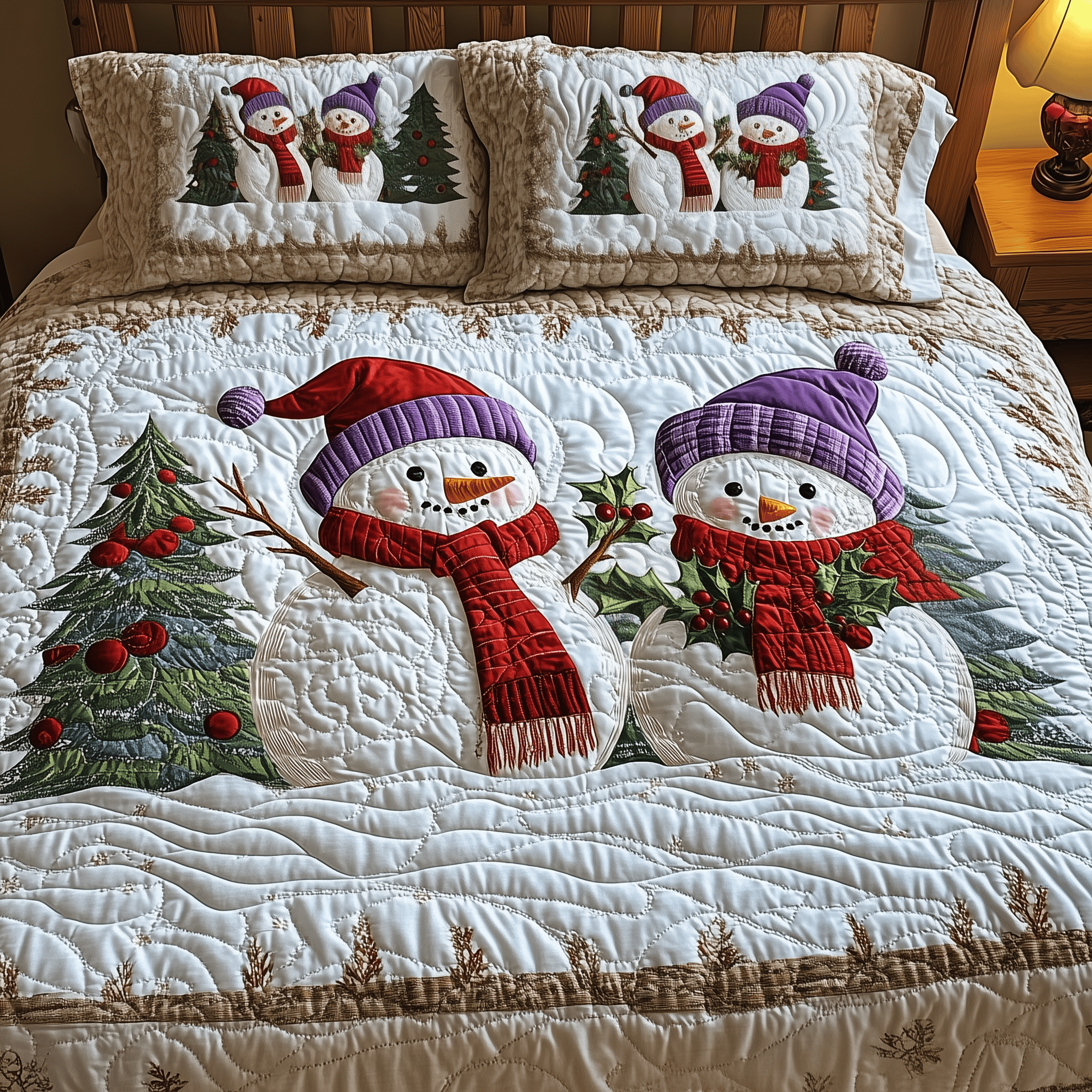 Snowman Couple Quilted Bedding Set Christmas Bedding Set Christmas Gift Ideas For Couples
