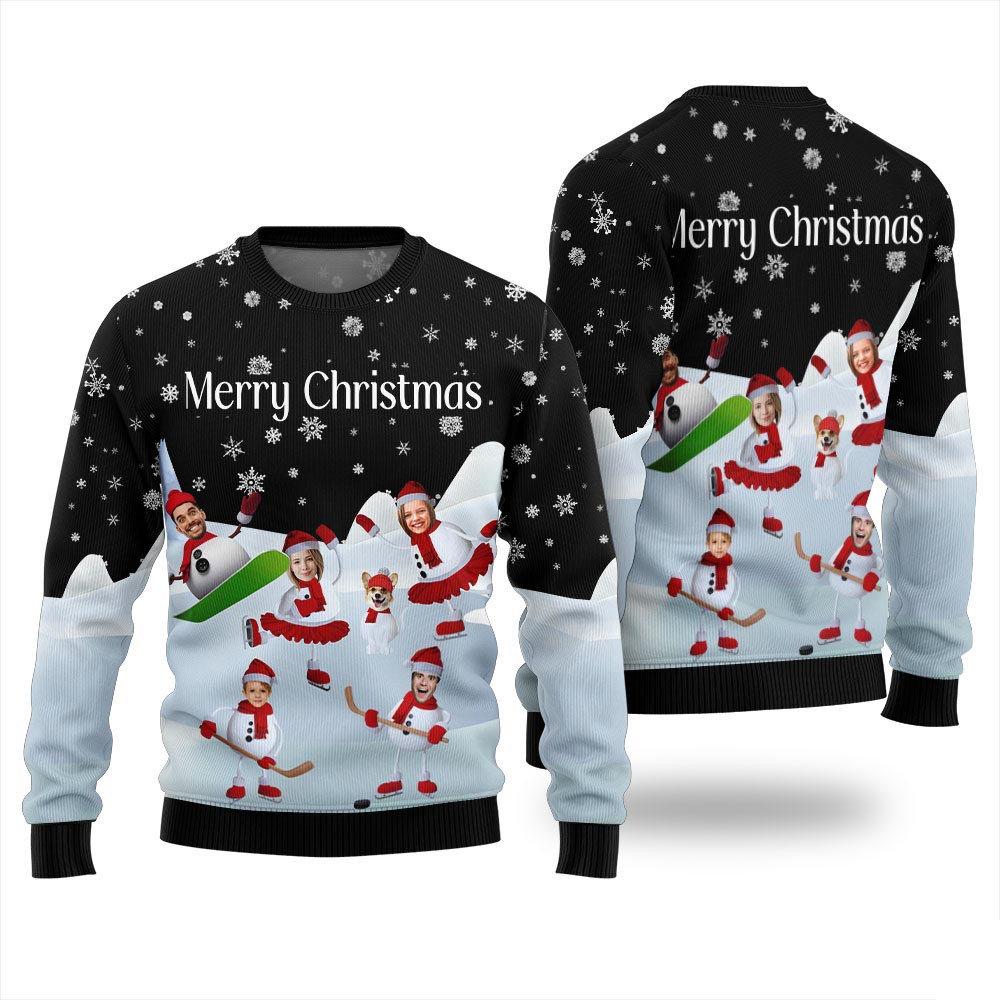 Snowman Custom Face Funny Christmas Sweater Christmas Gifts For Dad