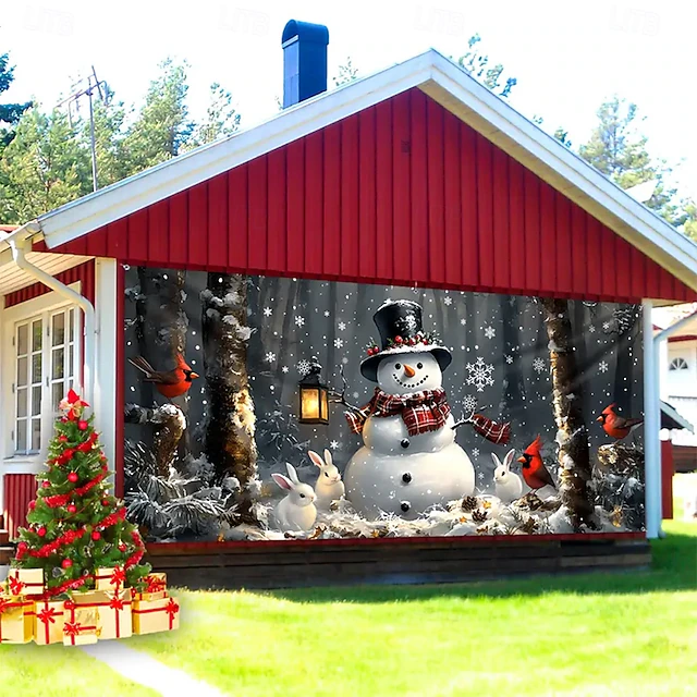 Snowman Cute 3D Party Xmas Garage Door Covers Outdoor Holiday Shooting Backgrounds Yard Home Decor