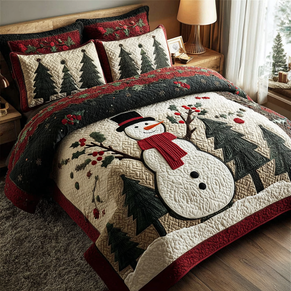 Snowman Delight Quilted Bedding Set Christmas Bedding Duvet Cover Unique Snowman Gifts