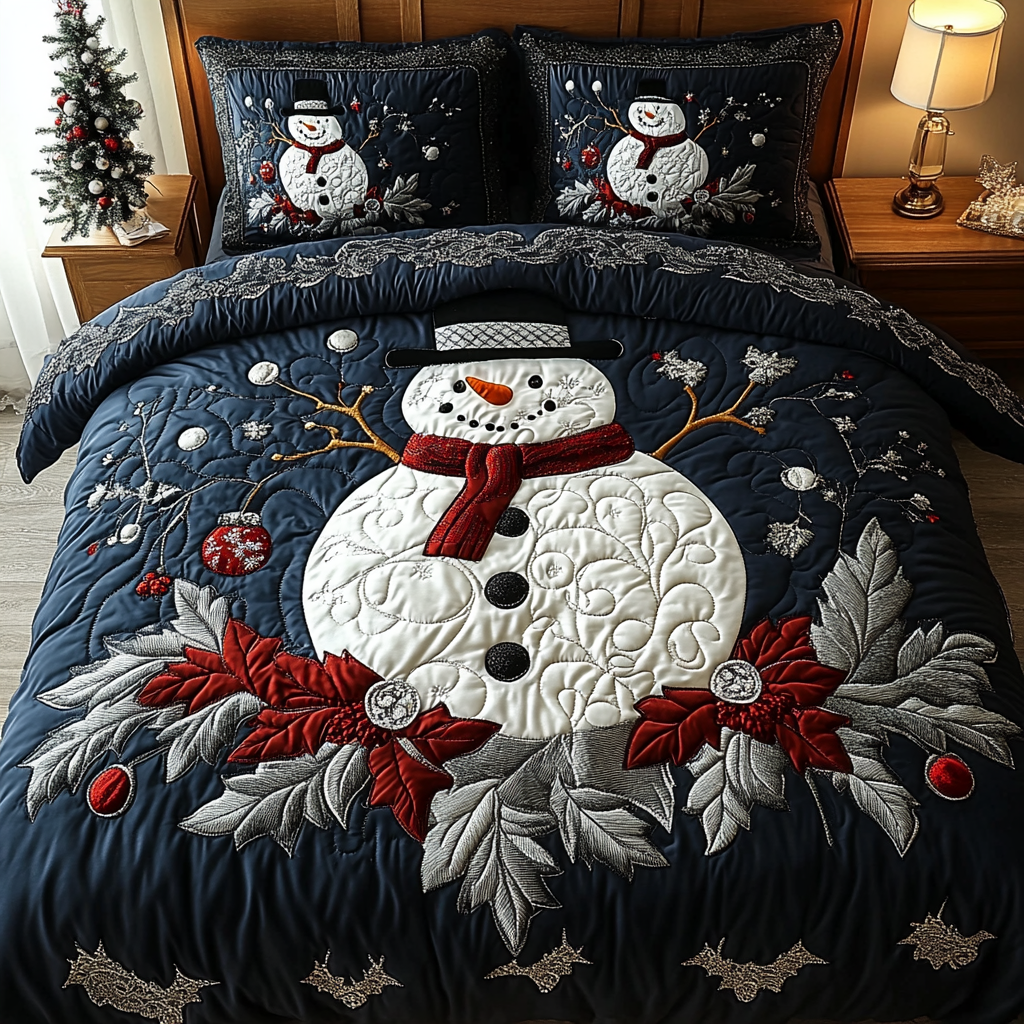 Snowman Delight Quilted Bedding Set Holiday Season Duvet Cover Set The Snowman Christmas Gifts
