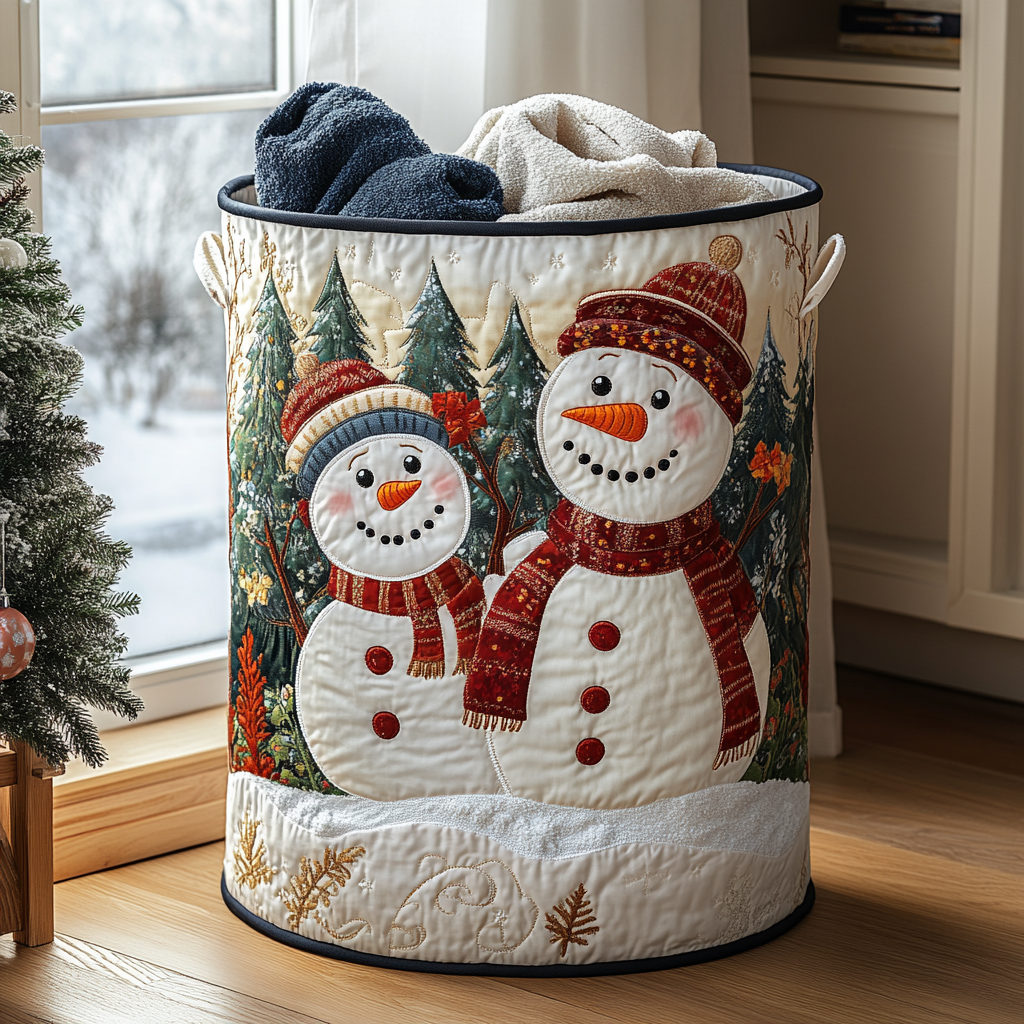 Snowman Delight Quilted Laundry Basket Cozy Quilted Laundry Basket Gift for New Homeowners