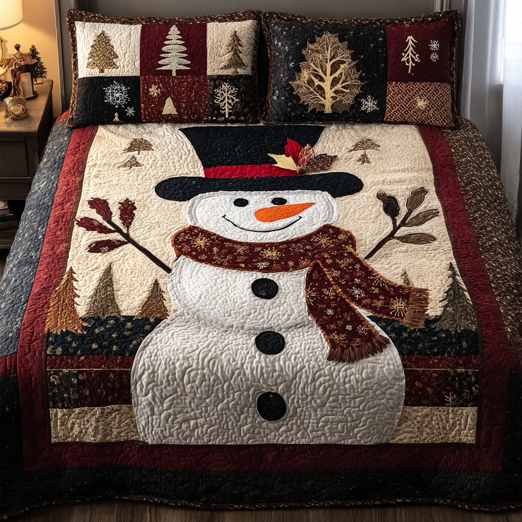 Snowman Dream Quilted Bedding Set Xmas Holiday Duvet Cover Set Snowman Christmas Gifts