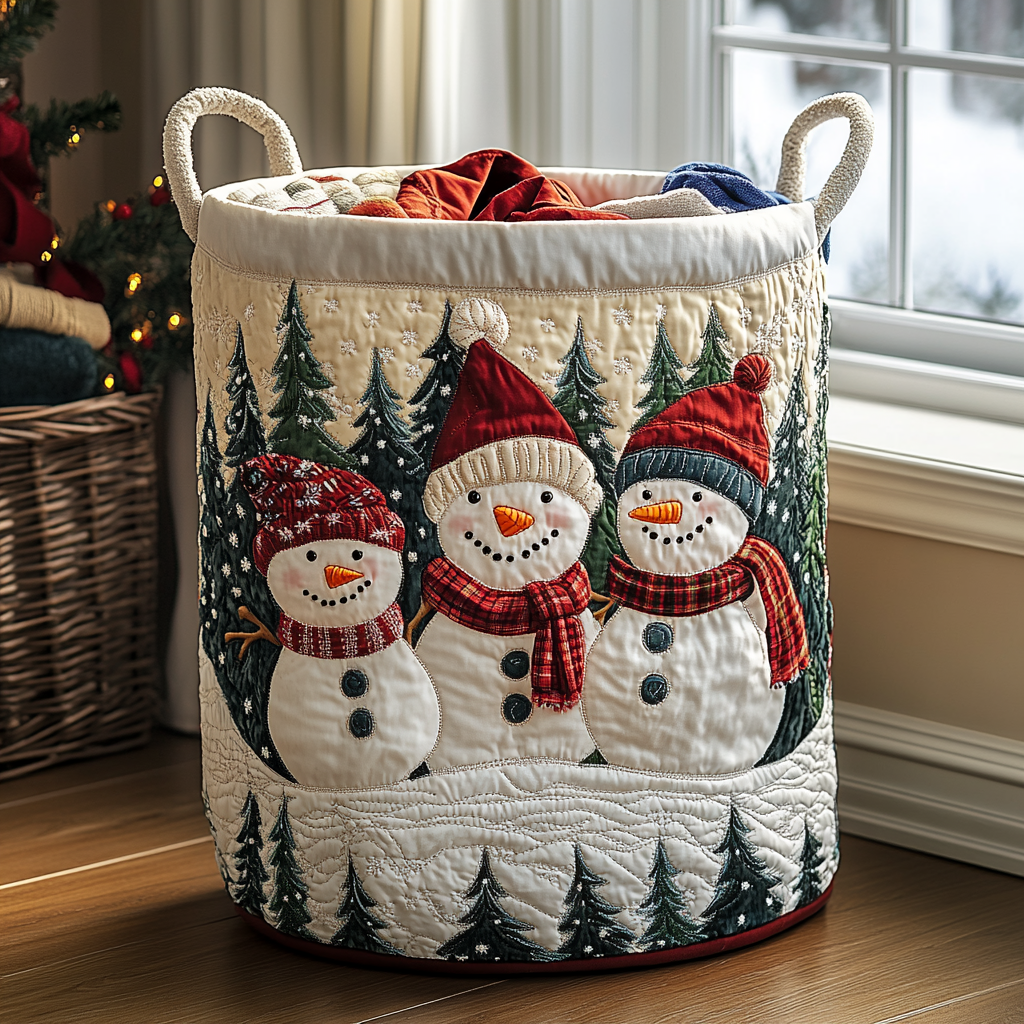 Snowman Dreams Quilted Laundry Basket Luxury Quilted Storage Basket Gift for Home Decor Lovers