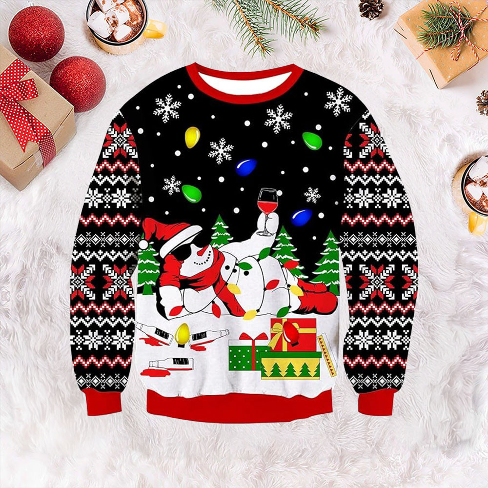 Snowman Drinking Ugly Christmas Sweater Funny Xmas Clothing Gifts For Son