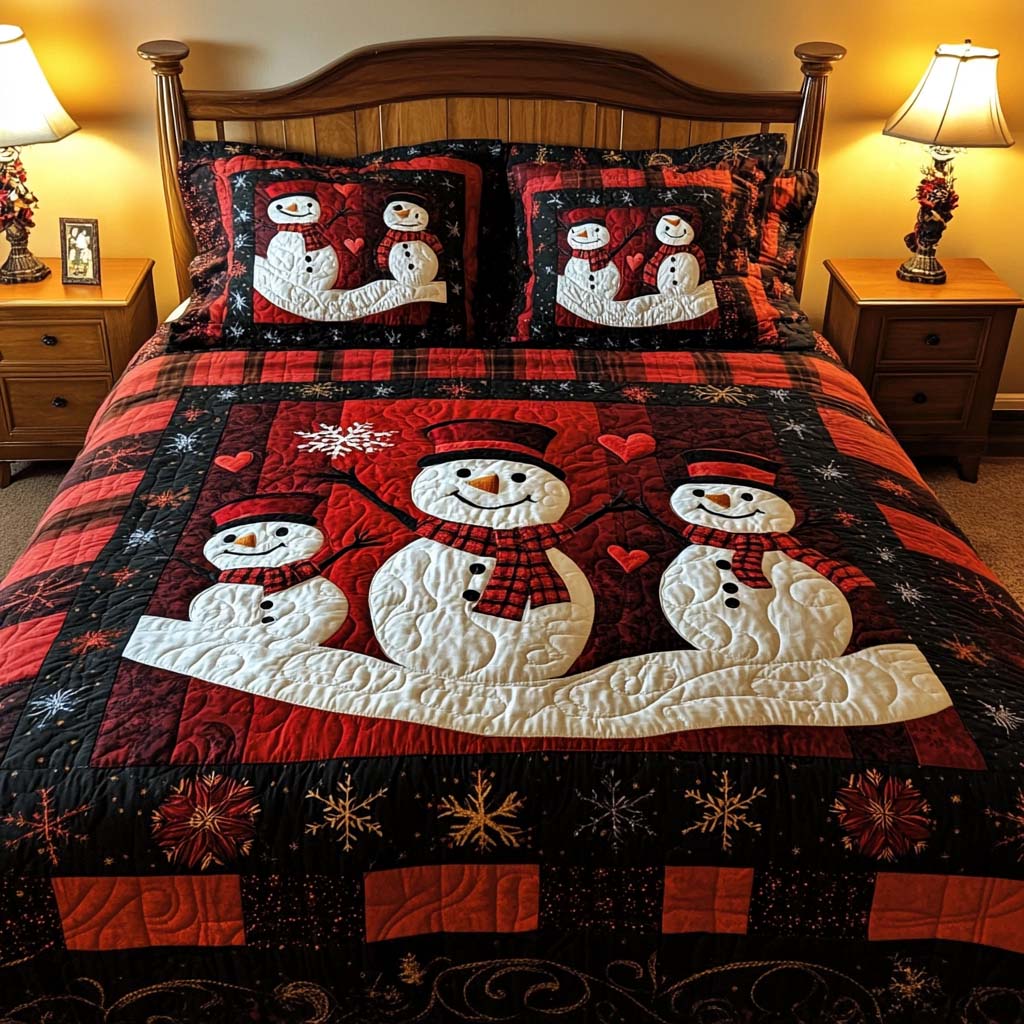 Snowman Family Quilted bedding Set Full Size Bed Set Nana Xmas Gifts