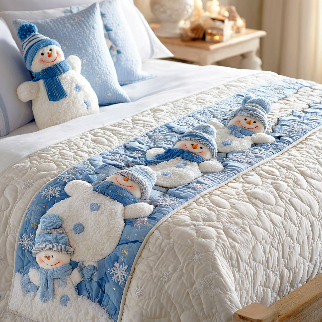 Snowman Frostlight Quilted Bed Runner Christmas Bed Runner Family Xmas Gift Ideas