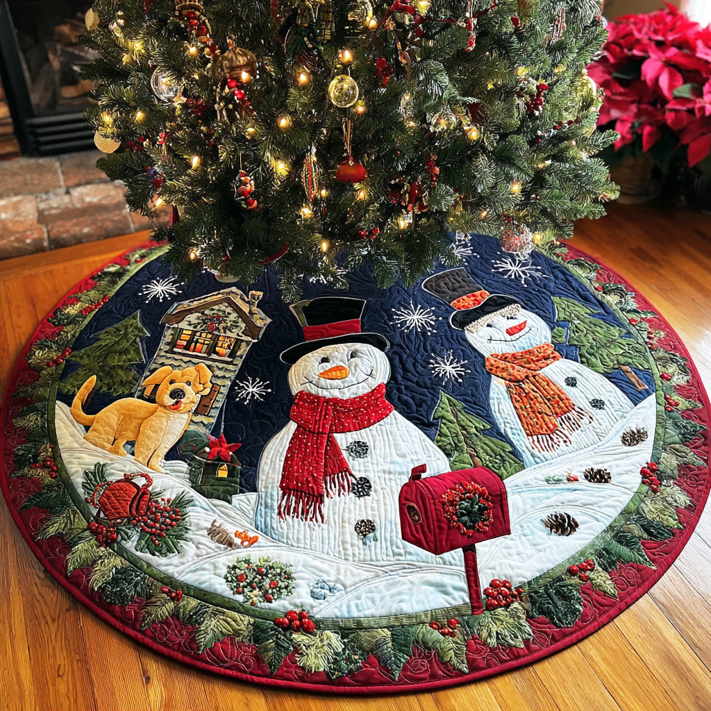 Snowman Frosty Field Cheer Christmas Quilted Tree Skirt Home Decor Winte Decor Ideas