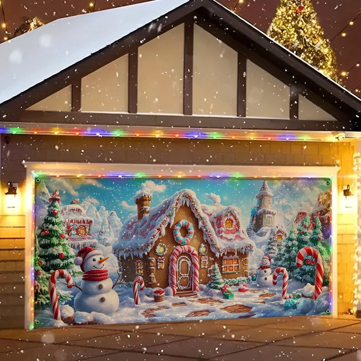 Snowman Gingerbread Wonderland Christmas Garage Door Cover Gara Decorations Gift Ideas