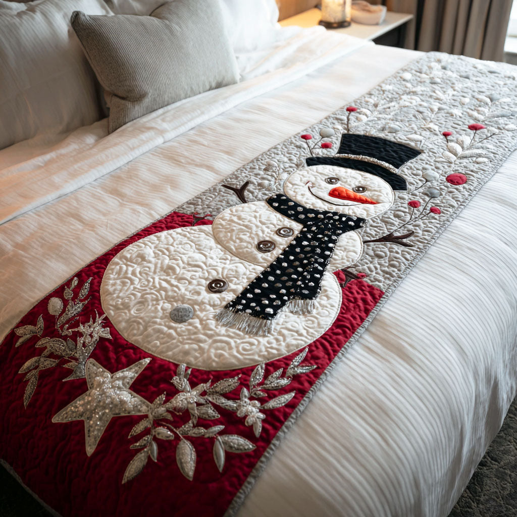 Snowman Glow Quilted Bed Runner Christmas Bedding Ideas Cool Christmas Gifts