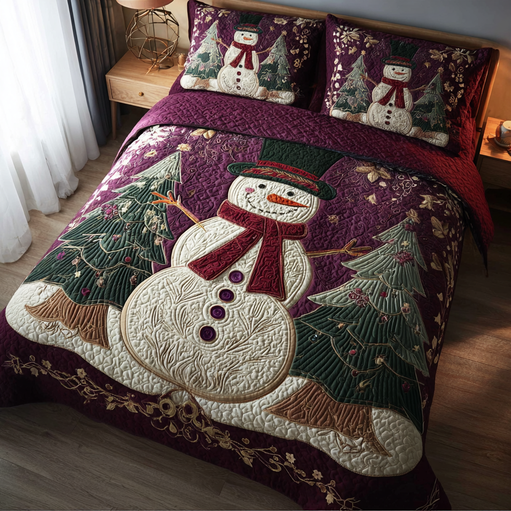 Snowman Glow Quilted Bedding Set Christmas Duvet Cover Snowman Themed Gifts