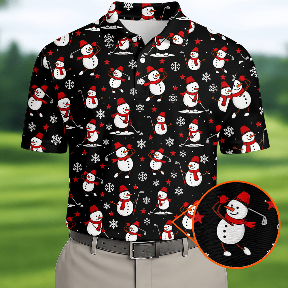 Snowman Golfer Christmas Polo Shirt Golf Clothes Christmas Gifts For Snowman Lovers