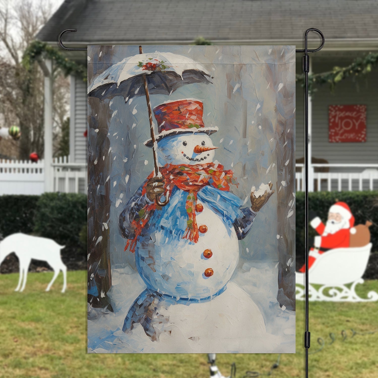 Snowman Hold Umbrella Christmas Flag Xmas Home Decor Outdoor Decor Gift For Snowman Lovers