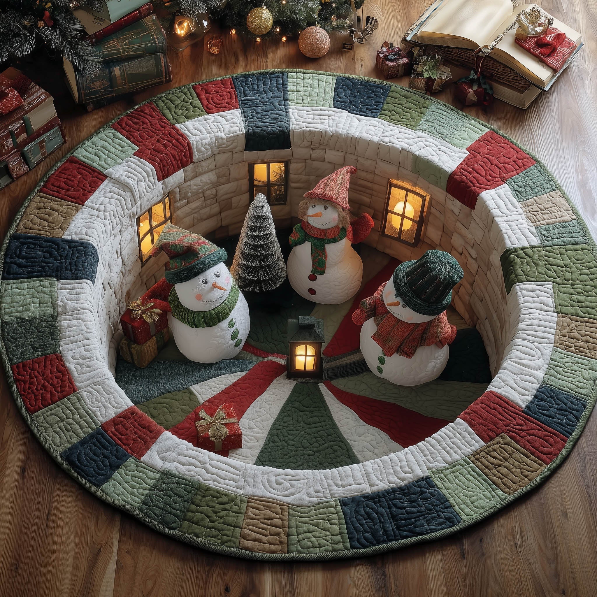 Snowman Home Quilted Round Mat Durable Quilted Round Mat for Everyday Use